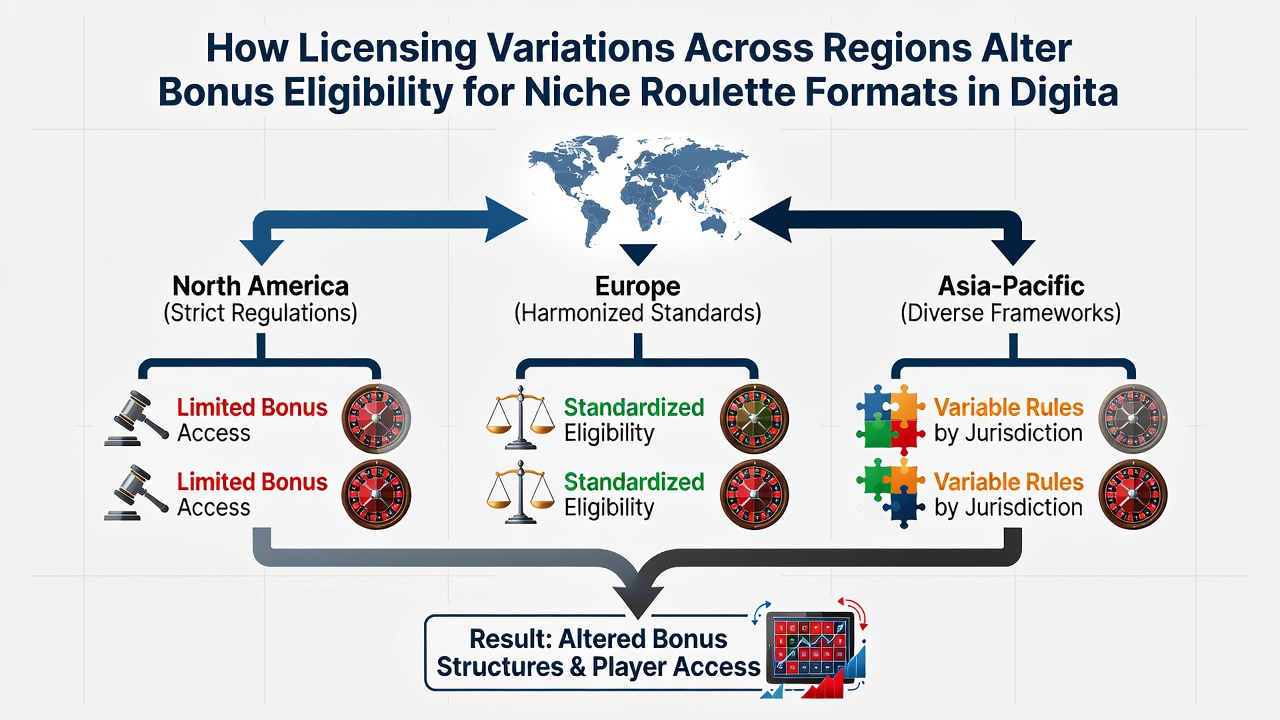 Darstellung digitaler Roulette-Plattformen mit regionalen Lizenzfiltern