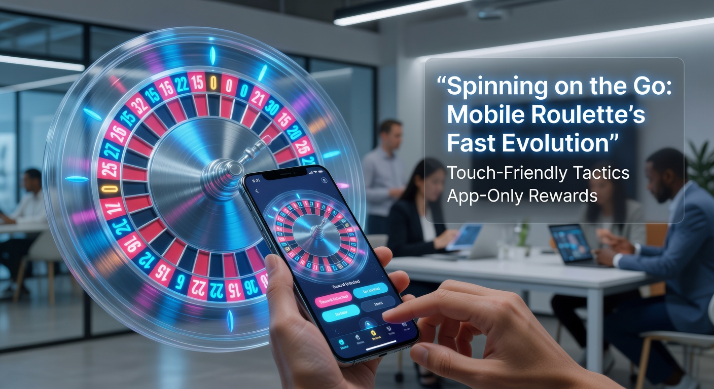Smartphone mit Roulette-Rad auf dem Bildschirm, das ein mobiles Spiel in Aktion zeigt, umgeben von Touch-Gesten-Icons