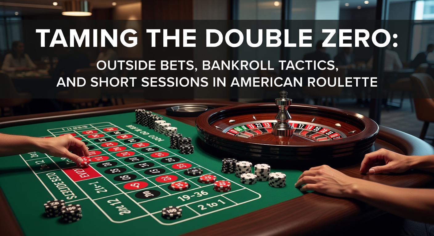 Ein klassisches Amerikanisches Roulette-Rad mit der markanten Doppel-Null (0 und 00), umgeben von Chips auf Außenwetten-Feldern
